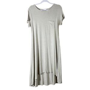 LuLaRoe Carly Short Sleeve Swing Dress Tan Oatmeal High Low Hem Size XS